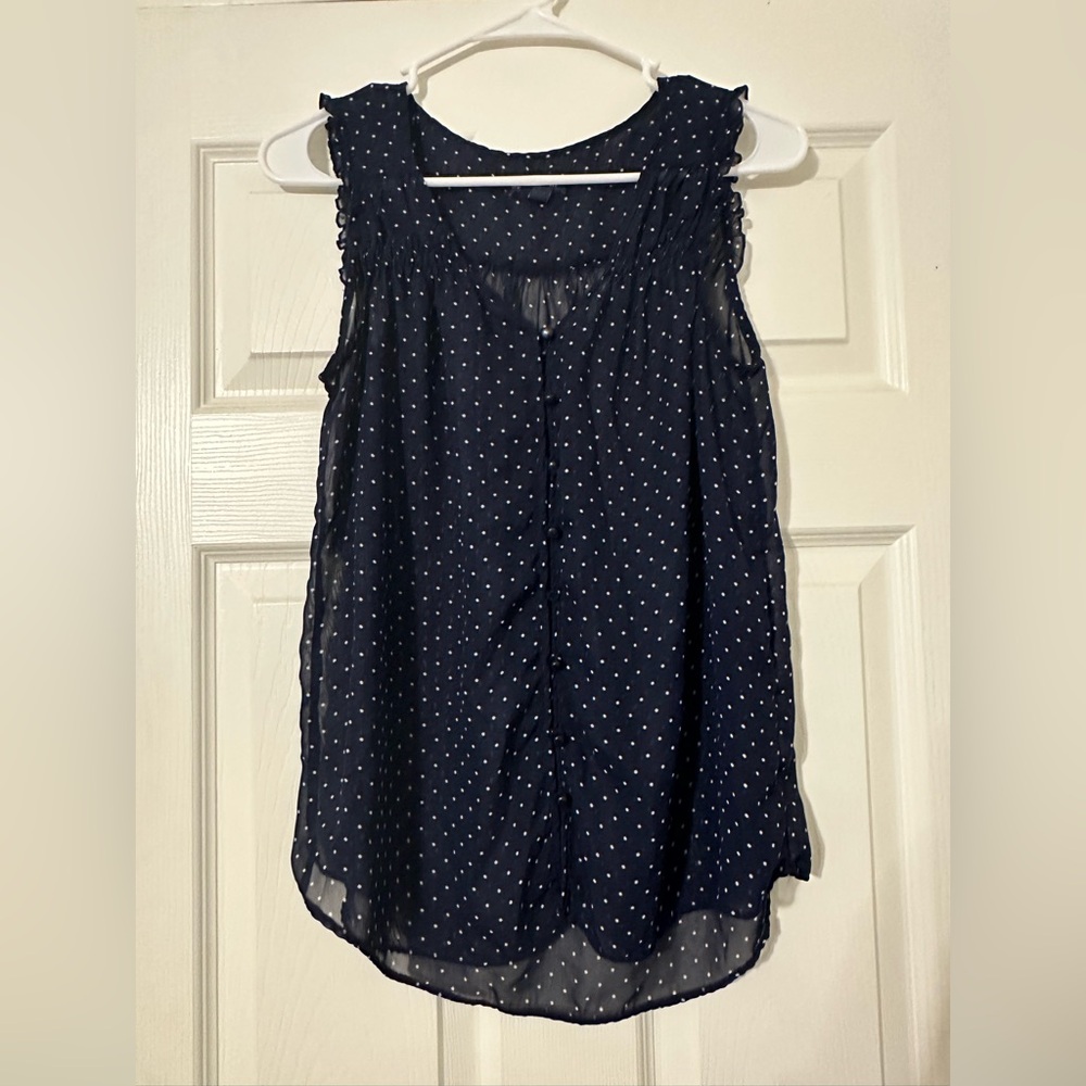 GAP Dark Blue Sleeveless Blouse with White Dots